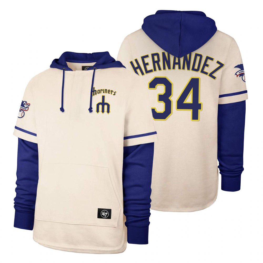 Men Seattle Mariners #34 Hernandez Cream 2021 Pullover Hoodie MLB Jersey